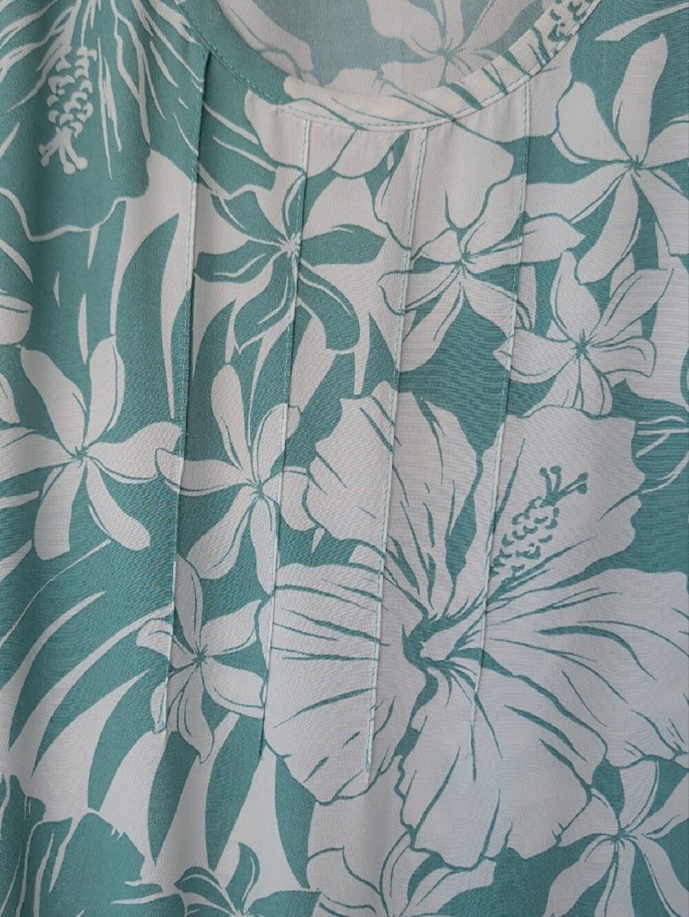 Casual Teal & White Floral Maxi Dress Muumuu Flounce Hem Vacation Resort Wear - Picture 3 of 10